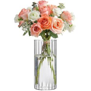 lot 1581 image: ComSaf Glass Cylinder Vase 8 Inch Tall, Clear Ribbed Decor for Centerpieces