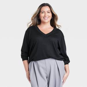lot 2006 image: Womens Long Sleeve Fine Gauge V-Neck Pullover Sweater - A New Day Black 1X