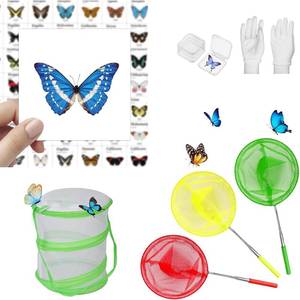 lot 2022 image: A 3 Pack Kids Telescopic Butterfly Fishing Net Set Extendable Anti Slip Bug Catching Kit with Box Cage Stickers Outdoor Toys