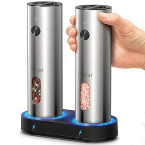 lot 2025 image: Zadelar Rechargeable Electric Salt and Pepper Grinder Set with USB-C Charging Base, Stainless Steel Automatic Salt and Pepper Shakers, Adjustable Coarseness, LED Light, Large Capacity, Kitchen Gift