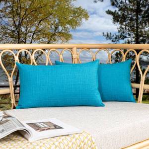 lot 2029 image: Kevin Textile Outdoor Waterproof 12x24 Pillow Covers 2 Pack, Peacock Blue