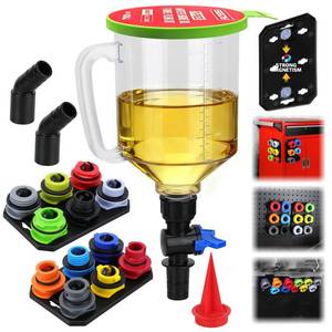 lot 2390 image: 18-Piece Engine Oil Funnel Kit, 1.59QT1.5L Automotive Oil Funnel Set with 12 Adapters, Elbow Fitting, Arrow Screen and Magnetic Storage Hooks Tray, Compatible with GM, Ford, BMW, Audi, Land Rover Etc