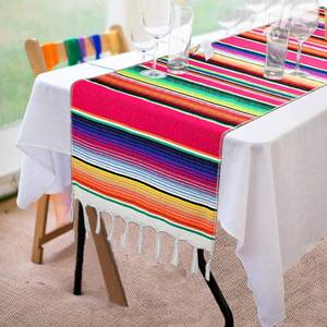 lot 2391 image: Fowecelt Mexican Serape Table Runner 14 x 84 Inch for Mexican Party Wedding Decorations Outdoor Picnics Dining Table Cotton Table Runners for Fringe