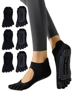 lot 2392 image: Yawlsow 3 Pairs Pilates Toe Socks for Women (US, Alpha, One Size, Regular, Regular, Black3)