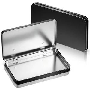 lot 2400 image: Geiserailie 2 Pack Metal Tin Boxes with Hinged Lids, Rectangular,Black