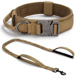 lot 2401 image: Tactical Dog Collar Leash Set, Adjustable Military Training Collar, Brown S