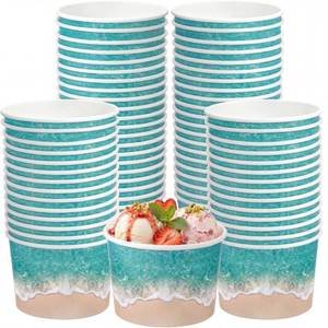 lot 2402 image: Funnymoom 50 Pack Beach Ice Cream Cups 9 oz Ocean Waves Disposable Dessert Bowls Paper Soup Bowls Summer Pool Snack Cups for Hot or Cold Food for Hawaiian Beach Birthday Party Supplies