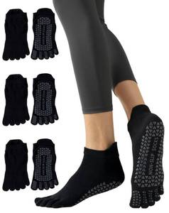 lot 2406 image: Yawlsow 3 Pairs Pilates Yoga Toe Socks with Grips for Women, Five Toe Non-Slip Socks for Barre Ballet Fitness Hospital (US, Alpha, One Size, Regular, Regular, Black3)