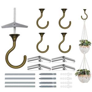 lot 2417 image: Evsteluo Screw-in Ceiling Hooks for Hanging Plants 4 Pack (Antique Brass)