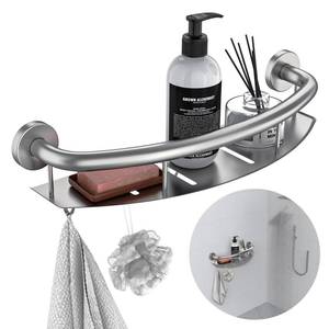 lot 2434 image: Brushed Nickel Grab Bar with Storage Shelf for Bathtub Shower, Handicap Bar