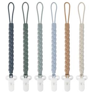 lot 2437 image: 6-Pack Silicone Pacifier Clips with a Woven Rope Shape for Baby Boys and Girls - Flexible and Rust-Free Holders for Teething Relief and Baby Essentials, Safe for Newborns (Grey)