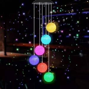 lot 2443 image: MorTime LED Solar Crystal Ball Wind Chime, 25 Mobile Hanging Wind Chime for Home Garden Decoration, Automatic Light Changing Color