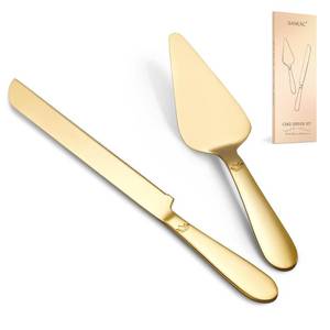 lot 2475 image: Wedding Cake Cutting Set - Extended Thickened Knife and Server Gold