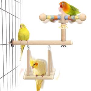 lot 2486 image: Jevnd Bird Spinning Perch & Swing Toy Combo, Multi-Functional Parrot Toy
