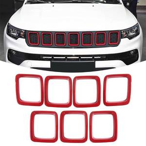 lot 2493 image: Front Grille Grill Inserts Cover Compatible with Jeep Compass 2017 2018 2019 2020 2021 ABS Grill Cover Rings Frame Trims Kit 1PC (Red)