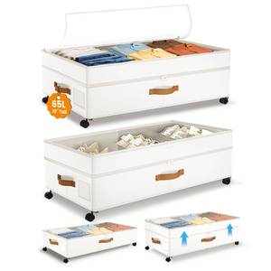 lot 3581 image: Megapuxin Under Bed Storage with Wheels, 10 inches Under Bed Storage Containers, 65L XXL Large Adjustable Underbed with Lids, Rolling Underbed Storage bins for Shoes, Clothes, Blankets, White