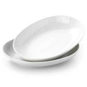 lot 3585 image: Gacoree 14 Inch Oval Serving Platters Set of 2, Large Wide Ceramic Serving Platter, White Porcelain Serving Trays for Entertaining, Turkey, Steak, Appetizers, Pasta, Salad