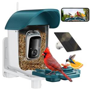 lot 3587 image: Bird Feeder with Camera Solar Powered, 2K HD Birds Feeder Camera for Outdoors, Instant Motion Detection & Alerts, AI Smart Identify Birds Species, Gifts for Mom Dad and Bird-Lovers(Cyan-Blue)