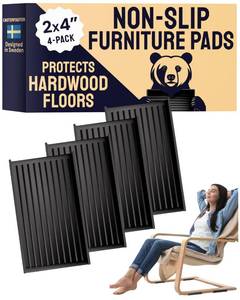 lot 4314 image: CasterMaster Rectangular Rubber Pads - 2x4 in Black, 4 Pack