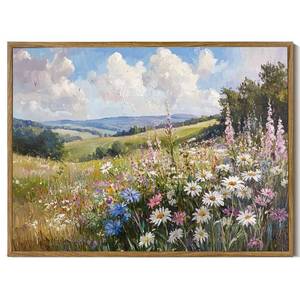 lot 4318 image: Framed Canvas Wall Art Prints Wildflower Oil Painting Aesthetic Room Decor Nature Rural Wilderness Landscape Poster Pictures Prints for Bathroom, Bedroom LivingRoom 8�10inch