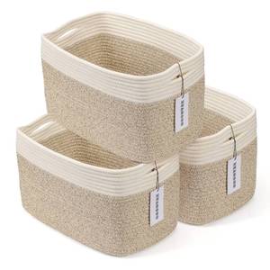 lot 5222 image: XUANGUO Woven Cotton Rope Storage Baskets 15x10x9.3 3 Pack White and Brown