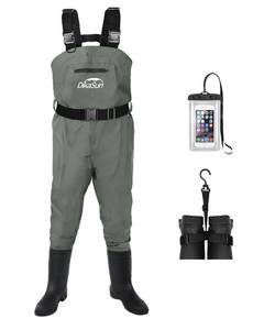 lot 5225 image: DikaSun Fishing Waders for Men & Women, Waterproof 2-Ply NylonPVC Chest Wader with Boots for Outdoor Sizes 4-13 Bootfoot(Grey, M13) Size M13