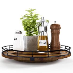 lot 5229 image: AMH 12-Inch Farmhouse Oak Lazy Susan Organizer, Walnut Finish