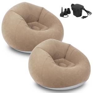 lot 5232 image: Inflatable Bean Bag Chairs for Adults with Electric Air Pump (2pcs-Brown)
