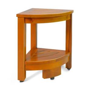 lot 5233 image: 16.5 Teak Corner Shower Bench with Storage Shelf for Shaving Legs, Teak Shower Stool for Inside Shower, Waterproof Shower Foot Rest, Shower Seat for Bathroom, Indoor & Outdoor Use