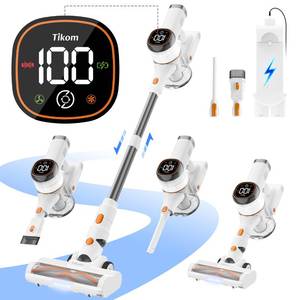 lot 5239 image: Tikom V500 Cordless Vacuum Cleaner for Home, 40000Pa450W Stick Vacuum with LED Touch Screen, Charging Wall Dock, Anti-Tangle, Lightweight Handheld Vacuum for Pet Hair, Hard Floor, Carpet used
