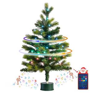 lot 5246 image: 2FT Musical Rotating Prelit Small Christmas Tree, Artificial Tabletop Christmas Tree with 50 LED Lights, CE Certified, Battery or USB Cable Operated, Timer, Xmas Tree for Holiday Decoration, Green