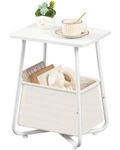 lot 5253 image: CHOEZON Nursery Side Table with Removable Fabric Basket, Small Side Table for Small Spaces, Nursery Nightstand for Couch, Bedroom, Living Room, White TBZ13WB