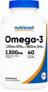 lot 6024 image: Nutricost Omega 3 Fish Oil (2500MG) 120 Softgels, 40 Servings