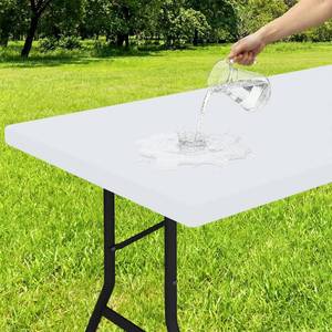 lot 6449 image: Smiry Rectangle Tablecloth, Elastic Fitted Flannel Backed Vinyl Tablecloths for 6ft Folding Tables, Waterproof Wipeable Table Covers for Indoor, Outdoor, Picnic and Camping (White, 36x72)