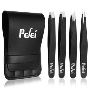 lot 6464 image: Pefei Tweezers Set - Professional Stainless Steel Tweezers for Eyebrows - Great Precision for Facial Hair, Splinter and Ingrown Hair Removal (Black)