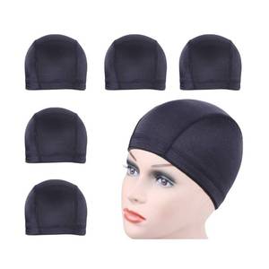 lot 6469 image: YANTAISIYU 5 PcsLot Black Dome Cap Wig Caps Stretchy Wig Cap with Wide Elastic Band for Making Wig (Dome Cap M)