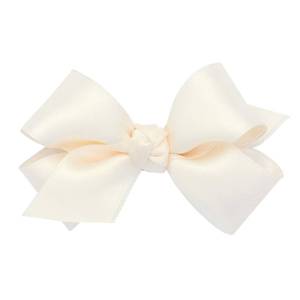 lot 6470 image: Wee Ones Girls French Satin Hair Bow with a Knot Wrap Center, No-Slip Hair Clip, Handmade, Ecru, Mini