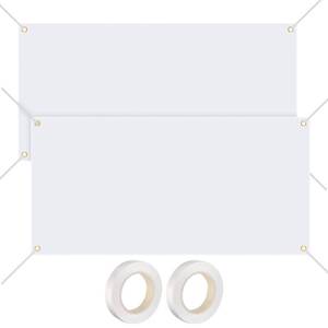lot 6474 image: 2 Pcs 3x6 Feet Large Blank Banners to Decorate, Thick Polyester Oxford Sublimation Banner with Hanging Ropes, White DIY Banner Signs for Business Indoor Outdoor Wall Decor