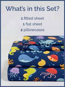 lot 7811 image: Kids Queen Sea Creatures Bed Sheets - 4 Piece Kids Sea Creatures Sheet Set