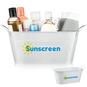 lot 7821 image: Blulu 1 Pcs Sunscreen Storage Bucket Summer Beach Basket Pool Poolside Box Container Swimming Pool Decor Waterproof Rust-proof Metal Bins for Indoor Outdoor Sunblock Toy Tools Goggles Accessories