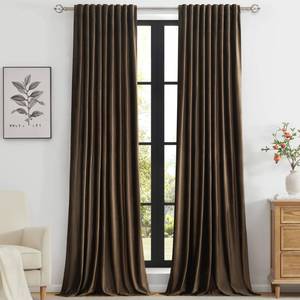 lot 7832 image: PRIMROSE Brown Polyester Velvet Curtains 102 inch Long for Living Room,Set of 2 Panels Blackout Rod Pocket Back Tab Window Treatment Room Darkening Heavy Decorative Curtains Drapes for Bedroom