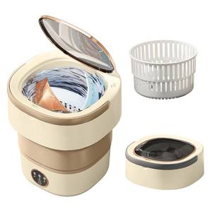 lot 7840 image: Portable Washing Machine 20L ��Small Foldable Washer with Spin Basket, 3 Mode Deep Clean �� Mini Laundry Machine for Travel, Dorms, Camping, Ideal for Baby Clothes, Underwear, Socks Beige