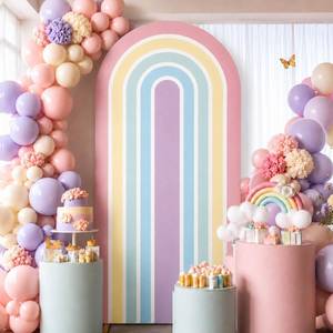 lot 7845 image: 1PCS Pastel Rainbow Arch Backdrop Cover Rainbow Arched Backdrop 7.2ft Spandex Fitted Arch Stand Cover Decor for Pastel Baby Shower Wedding Birthday Party Photo Booth Background Decoration Supplies