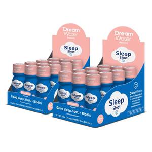 lot 7857 image: Dream Water Beauty Sleep Aid Drink Supplement Melatonin 5mg, GABA, 5-HTP, Plus Biotin for Healthy Skin, Hair and Nails 2.5 oz Liquid Sleep Shots, Sleepy Melon 24-Count