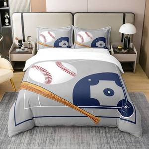 lot 8046 image: Castle Fairy Nature Cotton Boys Retro Baseball Club Duvet Cover Queen, Hand Drawn Baseball Field Super Soft Bedding Set, Kids Teens Sports Theme Comforter Cover 3 Piece (No Comforter)