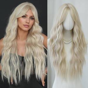 lot 8055 image: 7JHH WIGS Ash Blonde Long Wavy Wig with Curtain Bangs