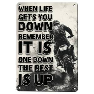 lot 8059 image: KIYOYO Vintage Motorbike Metal Tin Sign Dirt Bike Decor When Life Gets You Down Remember Cool Posters for Men Garage Man Cave Boy Room Workshop Wall Decoration 12x16 Inch