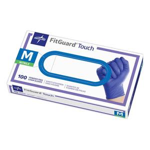 lot 8062 image: Medline FitGuard Touch Nitrile Exam Gloves, 100 Count, Medium, Powder Free, Disposable, Not Made with Natural Rubber Latex, Excellent Sense of Touch for Medical Tasks, Durable for Household Chores