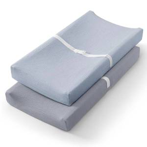 lot 8069 image: Blissful Diary Muslin Changing Pad Cover for Girls Boys, Ultra Soft Breathable Cotton, Baby Diaper Change Table Pad Covers, 2Pack (Light Blue&Grey)