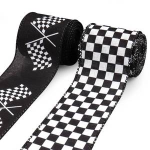 lot 8071 image: Habbiful 2 Rolls 2.5 Inch X 10 Yards Racing Car Theme Printed Ribbon for Crafts Wrapping Black and White Checkered Ribbon for Wreath Bows Sport Team Birthday Party Home Decoration